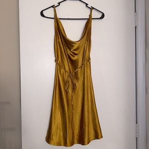 Gold cowl neck satin mini dress